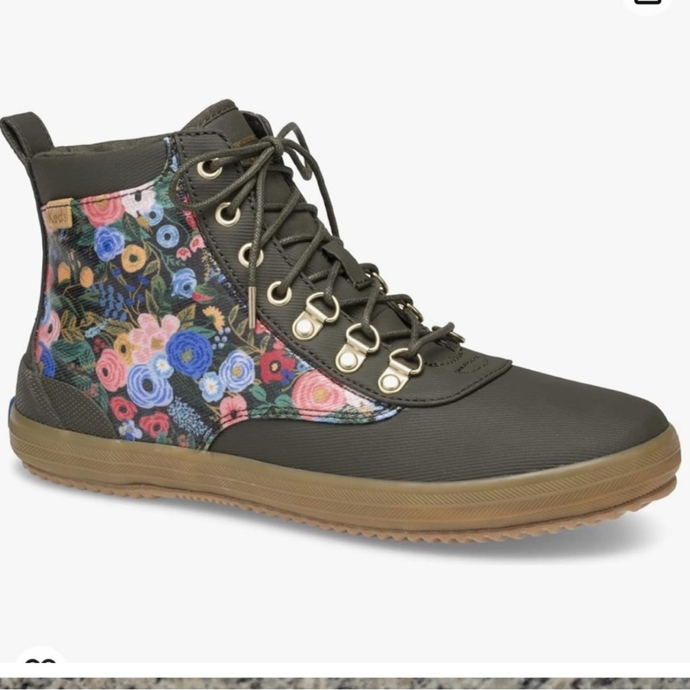 Keds x Rifle Paper Co Scout Boot in Green with Multicolor Flowers SZ 4M Big Kid